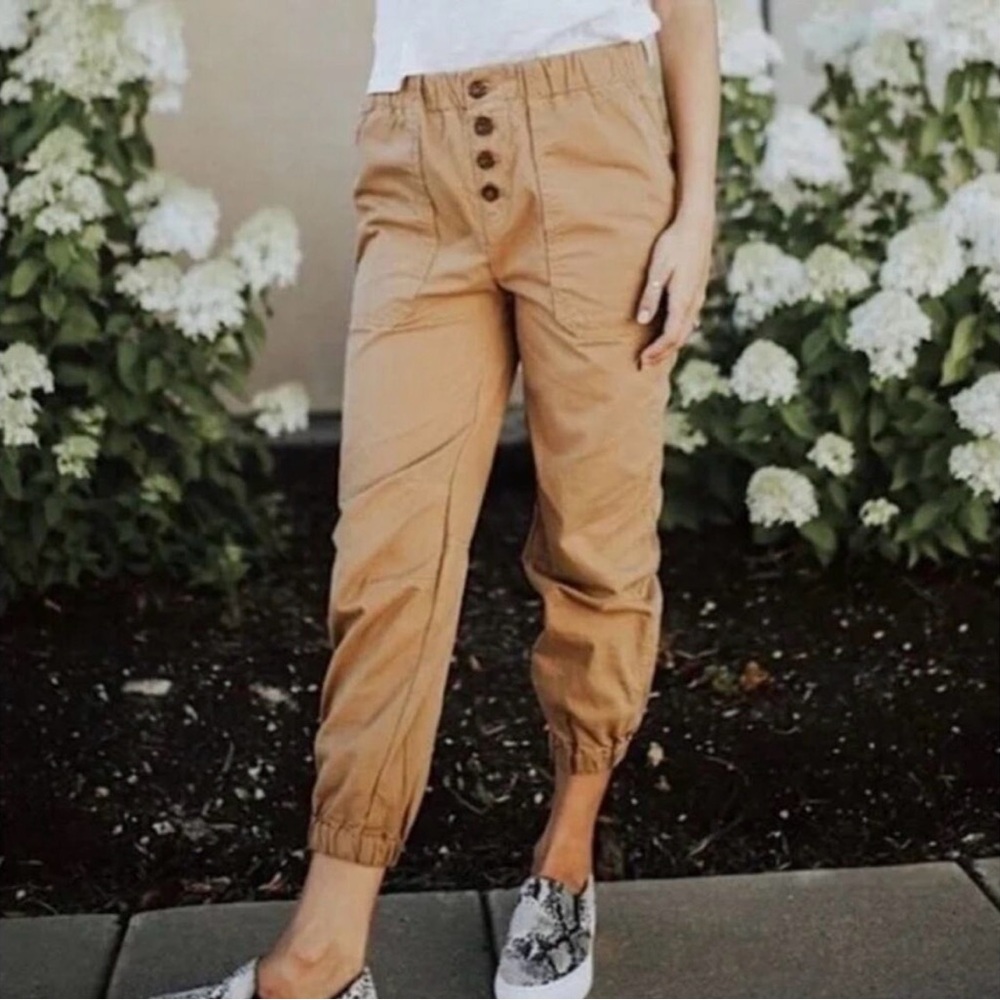 Free People Camel Button-Front Jogger Pants